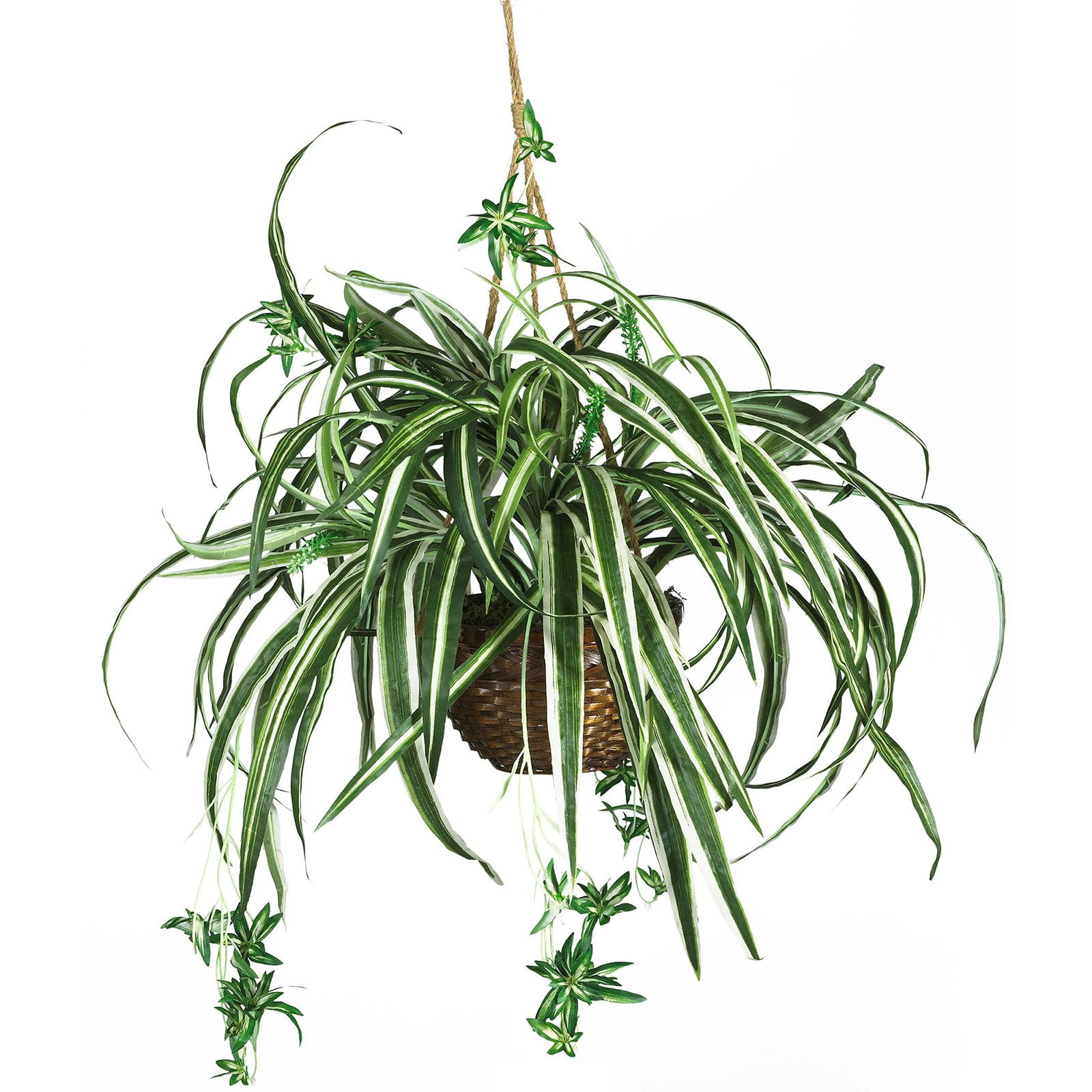 Nearly Natural 27" Spider Artificial Plant in Wicker Hanging Basket, Green