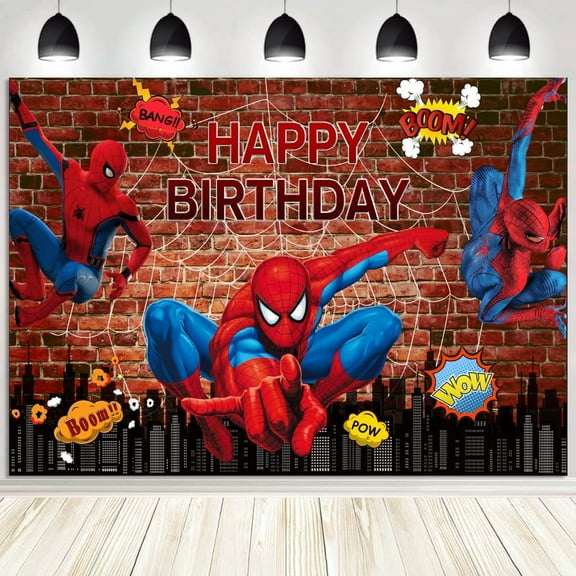 Spider Happy Birthday Anime Cartoon Theme Backdrops Banner Birthday Party Decor Supplies,4.92x3.28ft
