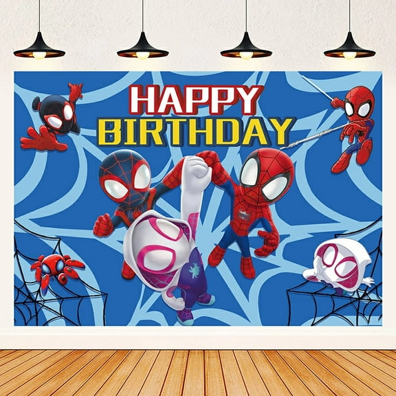 Spider Happy Birthday Anime Cartoon Theme Backdrops Banner Birthday Party Decor Supplies,4.92x3.28ft