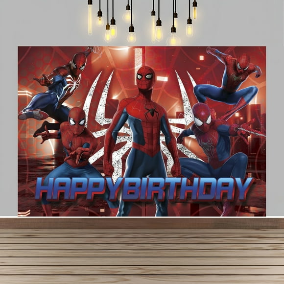 Spider Happy Birthday Anime Cartoon Theme Backdrops Banner Birthday Party Decor Supplies(5x3ft)
