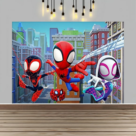Spider Happy Birthday Anime Cartoon Theme Backdrops Banner Birthday Party Decor Supplies(5x3ft)
