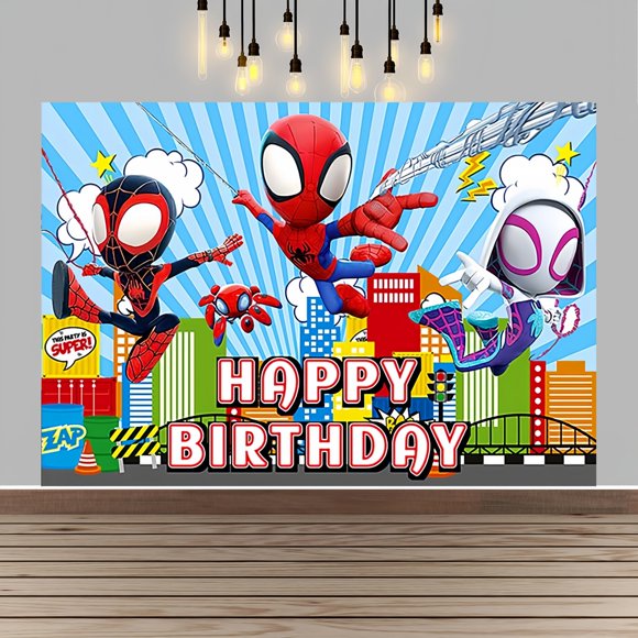 Spider Happy Birthday Anime Cartoon Theme Backdrops Banner Birthday Party Decor Supplies(5x3ft)