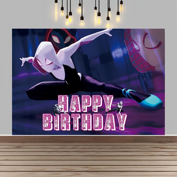 Spider Happy Birthday Anime Cartoon Theme Backdrops Banner Birthday Party Decor Supplies(5x3ft)