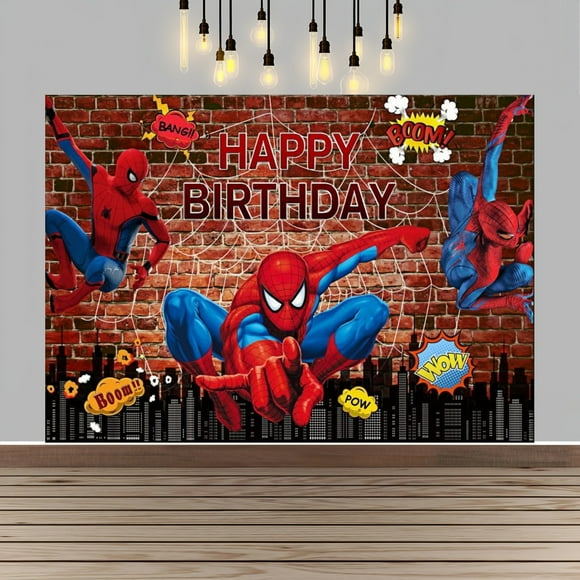 Spider Happy Birthday Anime Cartoon Theme Backdrops Banner Birthday Party Decor Supplies(5x3ft)