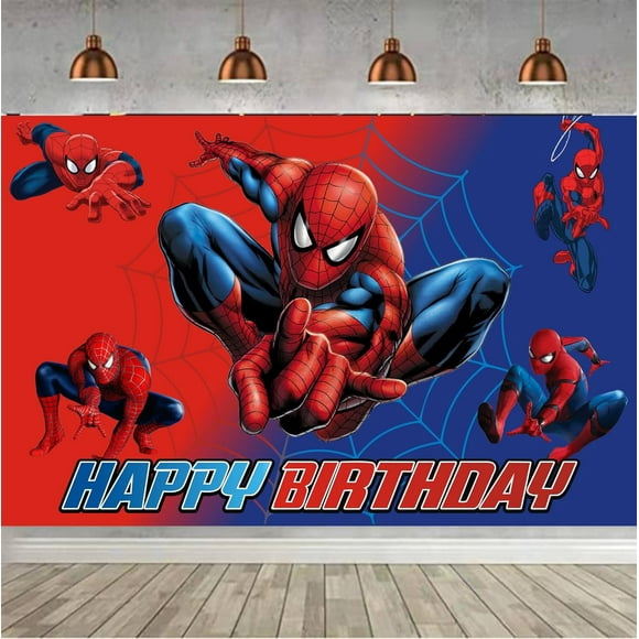Spider Happy Birthday Anime Cartoon Theme Backdrops Banner Birthday Party Decor Supplies,7x5ft
