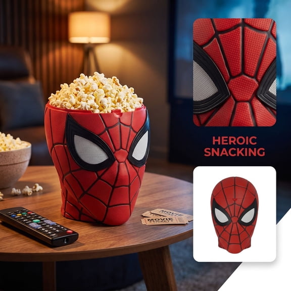 Spider Head Popcorn Bowl with Flip Top, 10 Inch Large Plastic Halloween Container for Movie Night Snacks, Birthday Parties, Carnival and Home Theater Decor