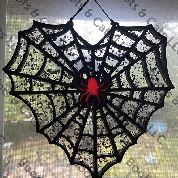 Spider & Heart Web Acrylic Suncatcher, Window Decor