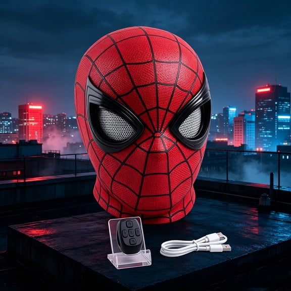 Spider Hero Electric Mask Ring Remote Control Moving Eyes Winking Helmet Full Face Headwear USB Rechargeable Party Cosplay Costume Prop