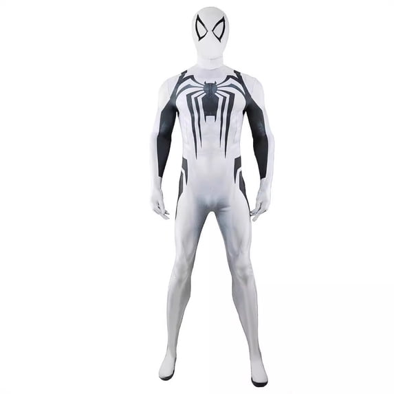 Spider Hero Full Body Zentai Suits White Black Printed Superhero Costumes for Boys Halloween School Drama Performances
