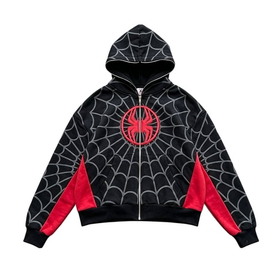 Spider Hero Full Zip Masked Sweatshirt, Casual Web Printed Active Hoodie Apparel for Adults Boys Girls Daily Wear Party
