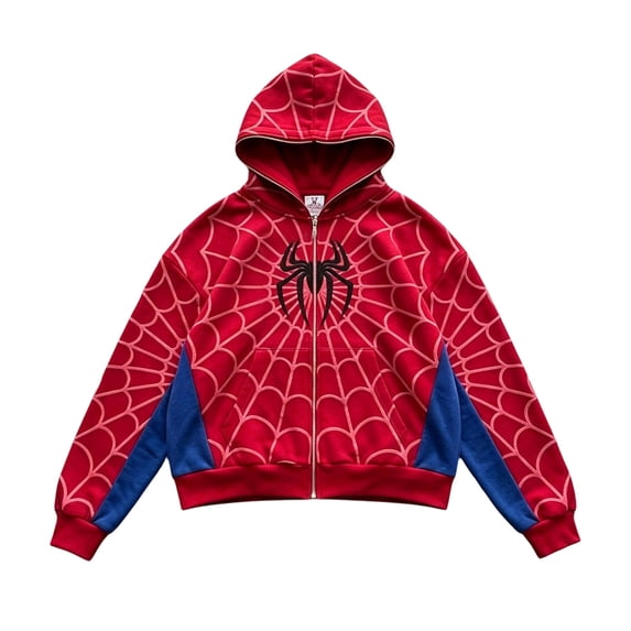 Spider Hero Full Zip Masked Sweatshirt, Casual Web Printed Active Hoodie Apparel for Adults Boys Girls Daily Wear Party