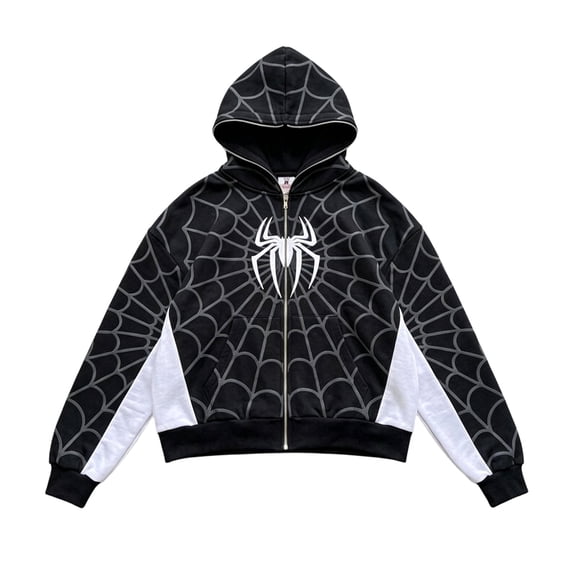 Spider Hero Full Zip Masked Sweatshirt, Casual Web Printed Active Hoodie Apparel for Adults Boys Girls Daily Wear Party