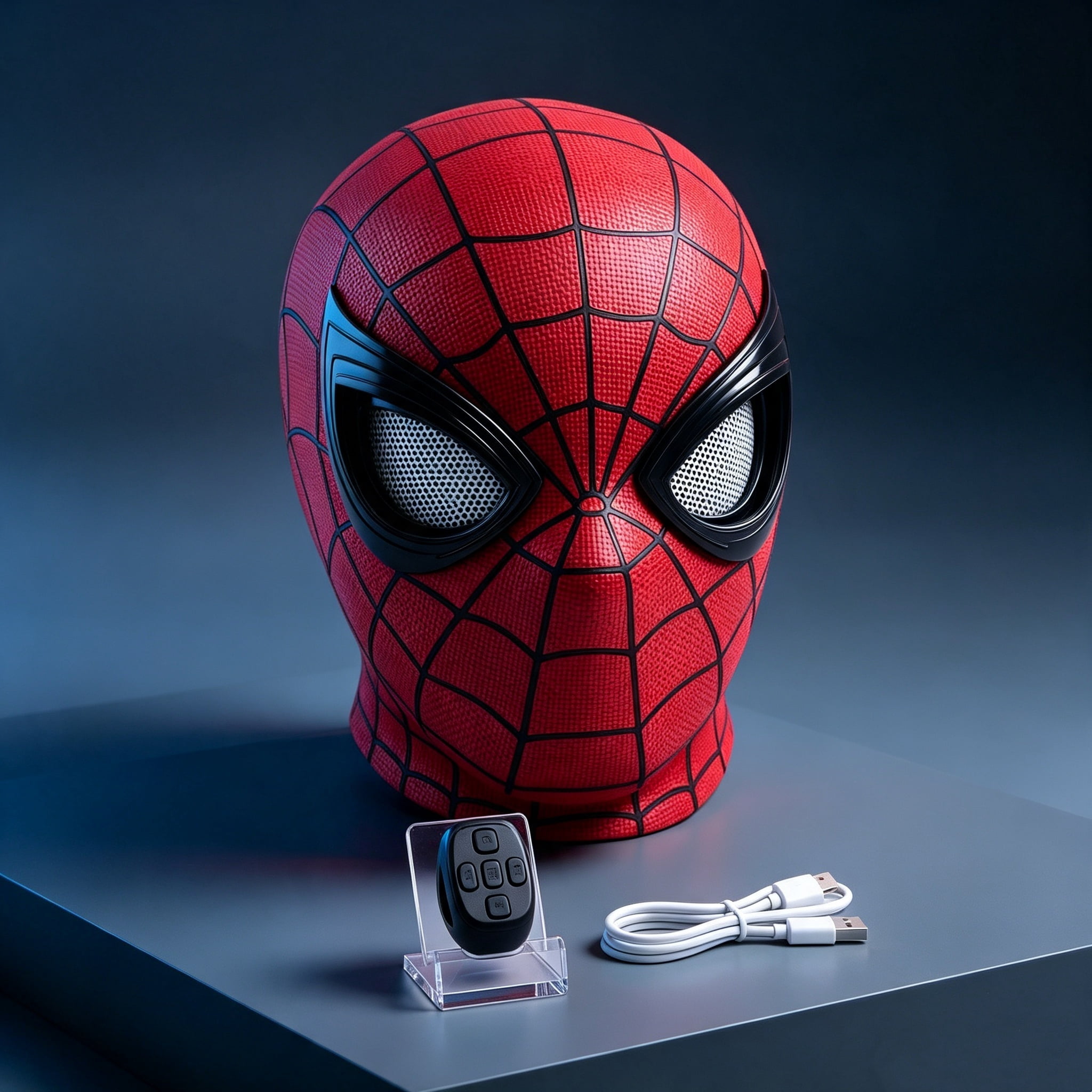 Spider Hero Mask with Moving Eyes Winking Remote Control Ring Helmet USB Rechargeable Full Headwear Cosplay Halloween Costume Present