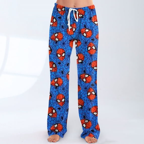 Spider Hero Women's Pajama Pants Loose Lounge Wear Elastic Waist Drawstring Sleepwear Graphic Printed Casual Home Pajamas Soft Straight Leg Pj Bottoms for Everyday Comfort, Dark Blue, XL