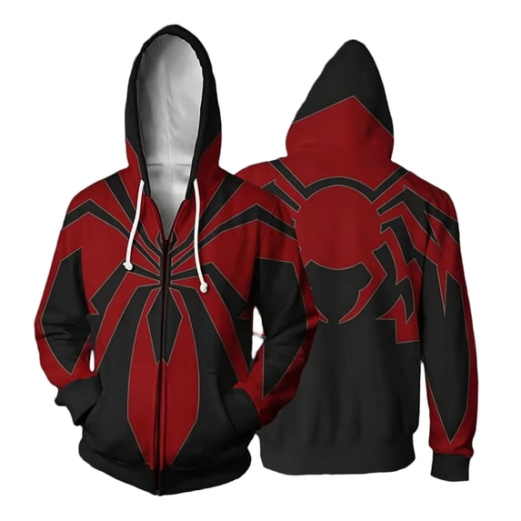 Spider Hero Zip Hoodie, Spider Web Printed Long Sleeve Pocket Outerwear Apparel for Men Women Cosplay Party