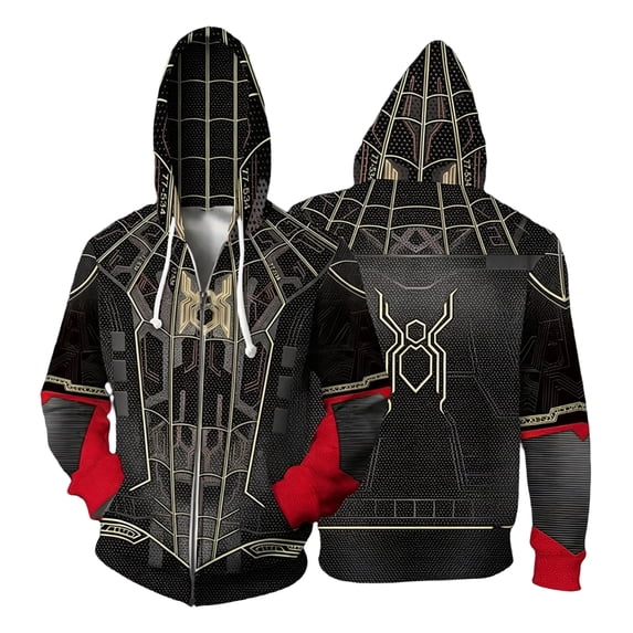 Spider Hero Zip Hoodie, Spider Web Printed Long Sleeve Pocket Outerwear Apparel for Men Women Cosplay Party