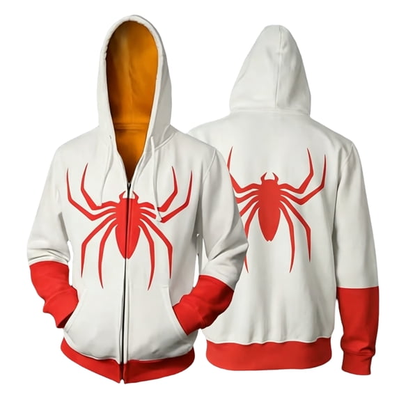 Spider Hero Zip Hoodie, Spider Web Printed Long Sleeve Pocket Outerwear Apparel for Men Women Cosplay Party