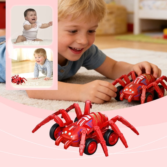 Spider Inertia Friction Powered Toy Car, Push and Go Vehicle for Kids, Stimulates Curiosity, Observation Skills and Exploration, 1PC