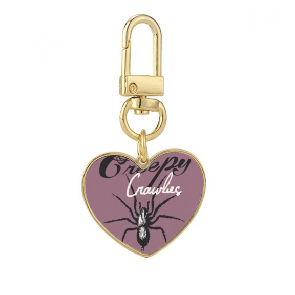 Spider Insect Cobweb Illustration Pattern Gold Heart Keychain Metal Keyring Holder