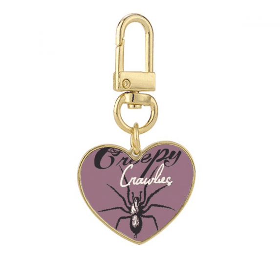 Spider Insect Cobweb Illustration Pattern Gold Heart Keychain Metal Keyring Holder