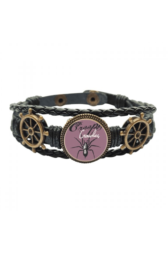Spider Insect Cobweb Illustration Pattern Leather Braided Ocean Bracelet Wristband