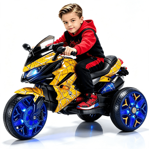 Spider Kids Motorcycle Ride On Toy,3.2 MPH,100 LB Capacity, Dual 390 Motors