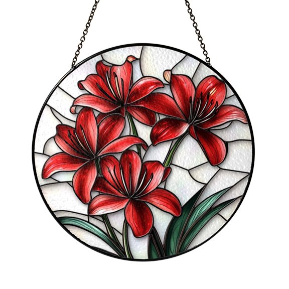 Spider Lily Bloom Glass Suncatcher Window Decor, Rich Red Floral Design, Nature Inspired Home Accent