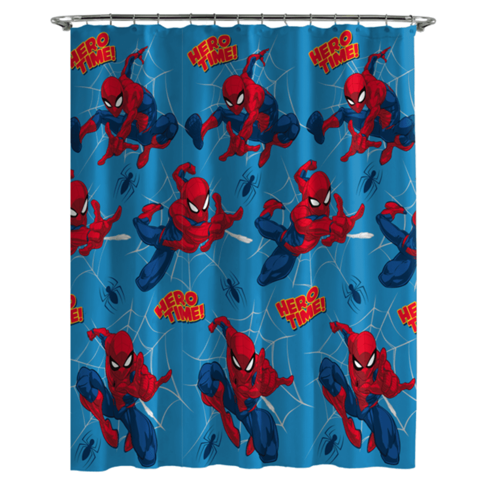 Spider-Man 14-Piece Shower Curtain Set with Tufted Rug, 72 x 72, Microfiber, Red, Marvel
