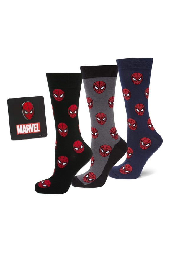 Spider-Man 3 Pack Socks and Lapel Pin Gift Set
