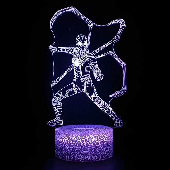 Spider Man 3D Illusion Platform Night Lights Touch Switch 16 Color Change USB Power LED Desk Lamp for Home Decorations or Holiday Gifts
