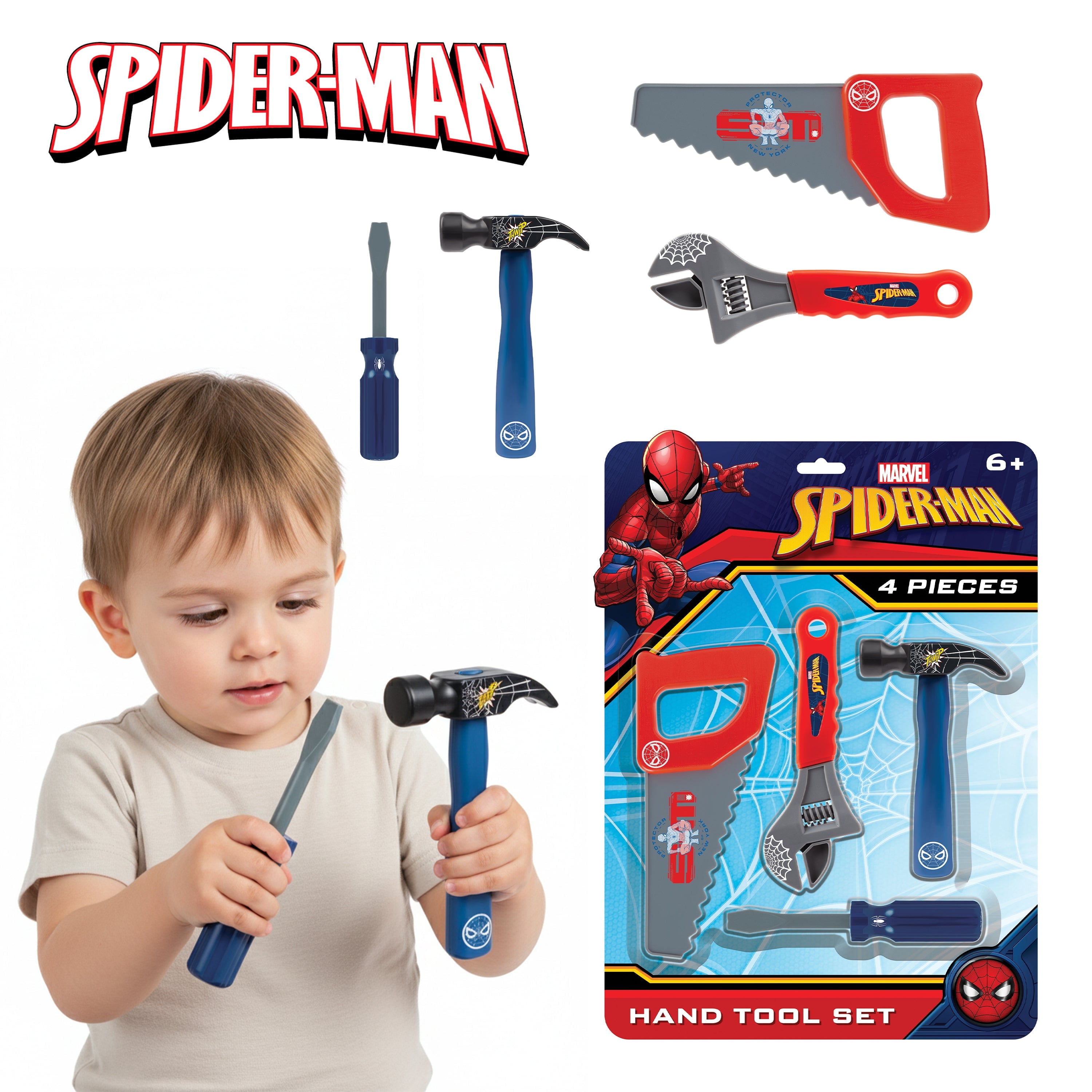 Spider-Man Hand Tool Set Toy 4 Piece