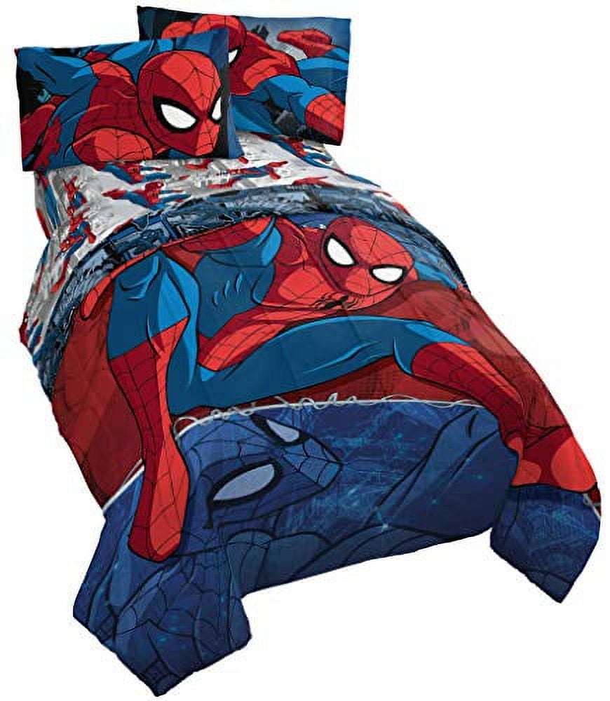 Spider-Man 4 Piece Superhero Kids Twin Bed Set, 10