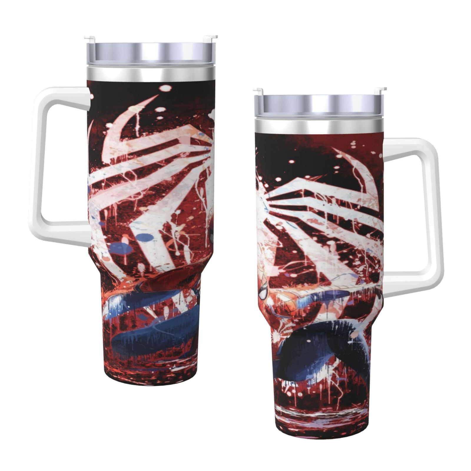 Spider Man 40 Oz Tumbler With Handle And Straw Double Wall Stainless