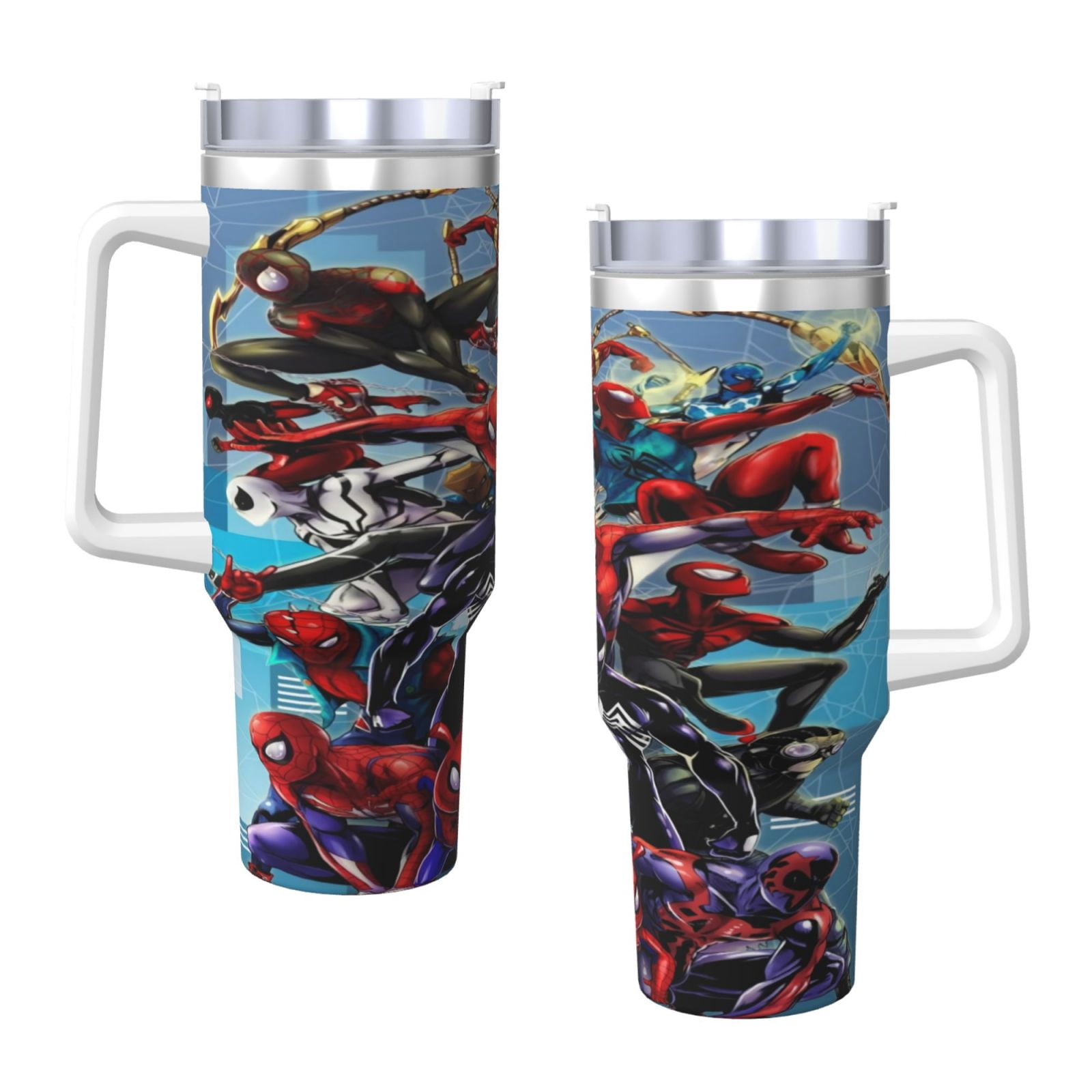 Spider Man 40 Oz Tumbler With Handle And Straw Double Wall Stainless