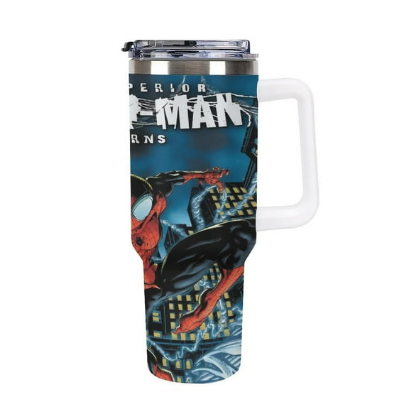 Spider-Man 40oz Large Capacity Car Cup Tumbler with Handle And Straw Lid, Insulated Stainless Steel Double Wall Vacuum Travel Mug, Leak-proof Large Capacity Car Cup,Cupholder Friendly