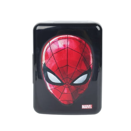 Spider-Man 4L Mini Fridge, 6 Can Portable Cooler – Marvel Personal Refrigerator for Drinks, Skincare, Bedroom, Office, Black