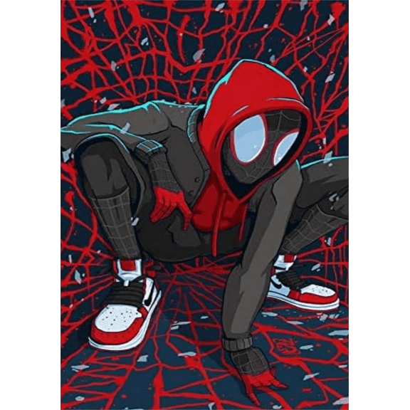 Spider-Man 5D Diamond Art Painting, Paint with Diamonds Art Cartoon, Full Drill Round Rhinestone Craft Canvas for Home Wall Decor Gift 12x16 inch