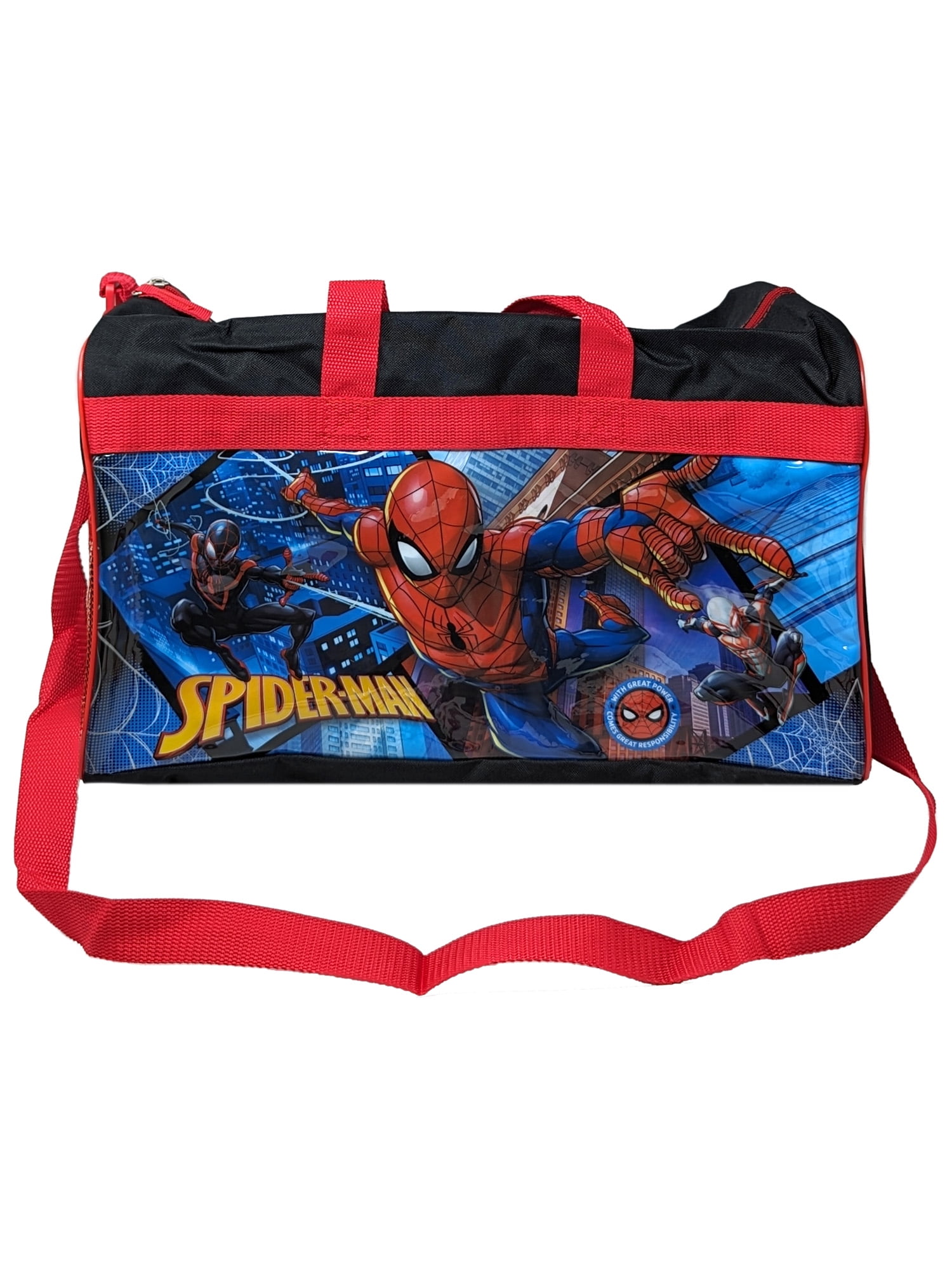 Ruz Spider-Man 600D Polyester Duffle Bag with Printed PVC Side Panels – Durable Travel & Gym Bag for Kids, Spacious Main Compartment, Officially Licensed Marvel Spider-Man Merchandise