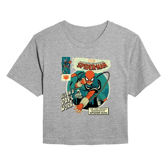 Spider-Man - All in a Day's Work - Juniors Cropped Graphic T-Shirt