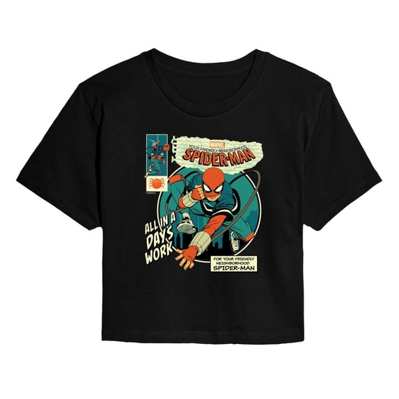 Spider-Man - All in a Day's Work - Juniors Cropped Graphic T-Shirt