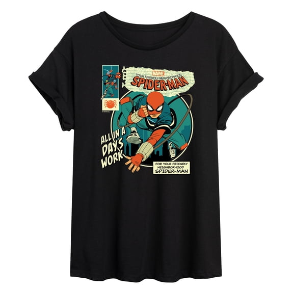 Spider-Man - All in a Day's Work - Juniors Oversized Graphic T-Shirt