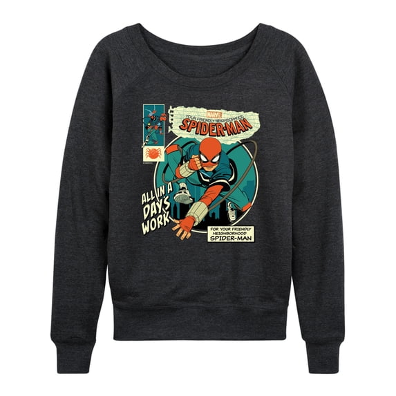 Spider-Man - All in a Day's Work Lightweight French Terry Wide Neck Long Sleeve Graphic Shirt
