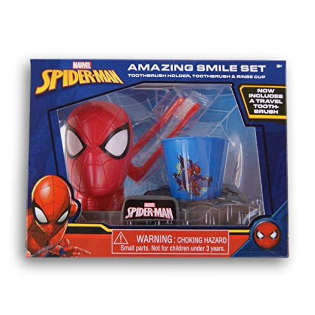 SpiderMan Amazing Smile Set Toothbrush Holder, Toothbrush & Rinse
