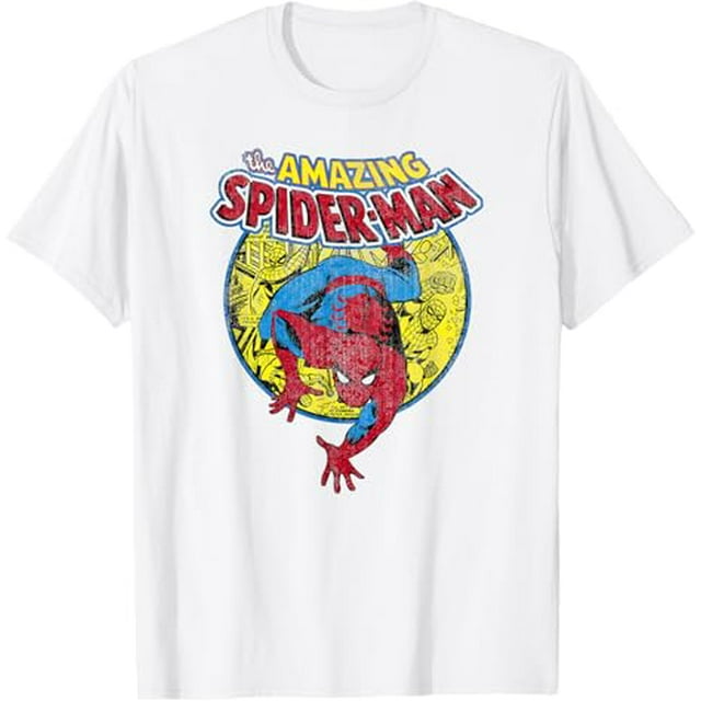 SpiderMan Amazing Vintage Comic Book Crawl TShirt,White Color,Size L