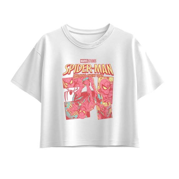 Spider-Man - Femme Comic Book Panels Short Sleeve Boxy Graphic T-Shirt