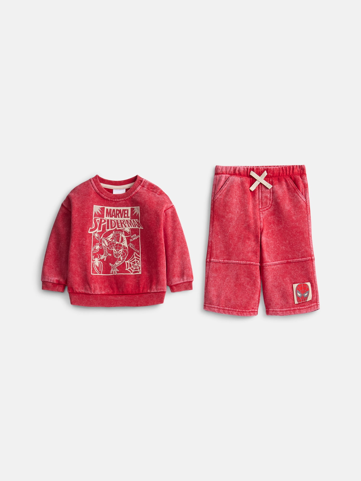 Spider-Man Baby Boy Washed Fleece Crewneck Sweatshirt and Sweatpants Set, Sizes 0/3M-24M