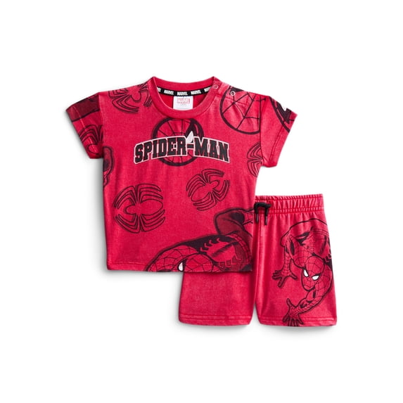 Spider-Man Baby and Toddler Boy Short Sleeve Graphic Tee and Matching Shorts Set, 2-Piece, Sizes 0/3M-5T
