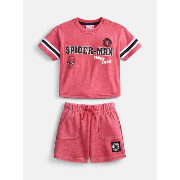 Spider-Man Baby Boys Graphic Tee and Fleece Shorts Set, 2-Piece, Sizes 0/3M-6/9M