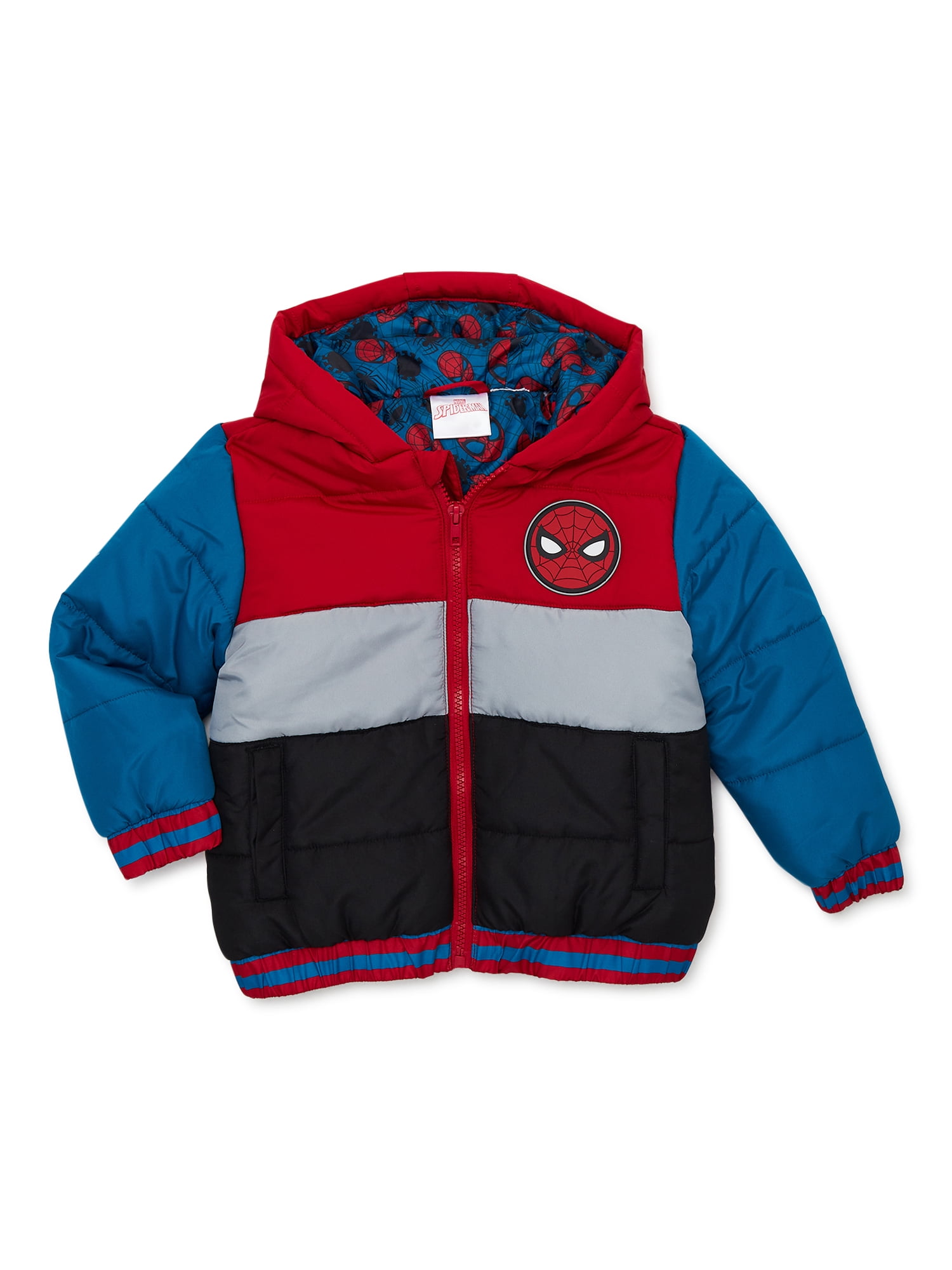 Vintage Toddler Boys Girls Coat Jacket Red Quilted Fur Lined Hood Ski Patch