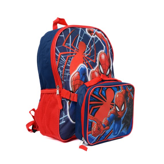 Spider-Man Backpack & Lunch Bag Detachable Insulated 2PC Marvel Boys Blue